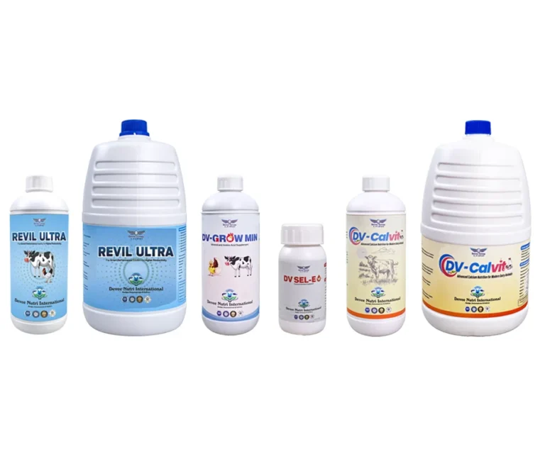 Devee veterinary products in Bangladesh – Revil Ultra, DV-Grow Min, DV-Sel-E and DV-Calvit animal nutrition supplements by SK Roza Ltd